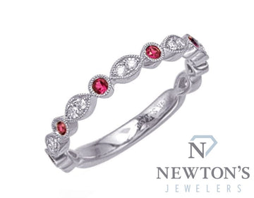 14kt White Gold Ruby & Diamond Stackable Band