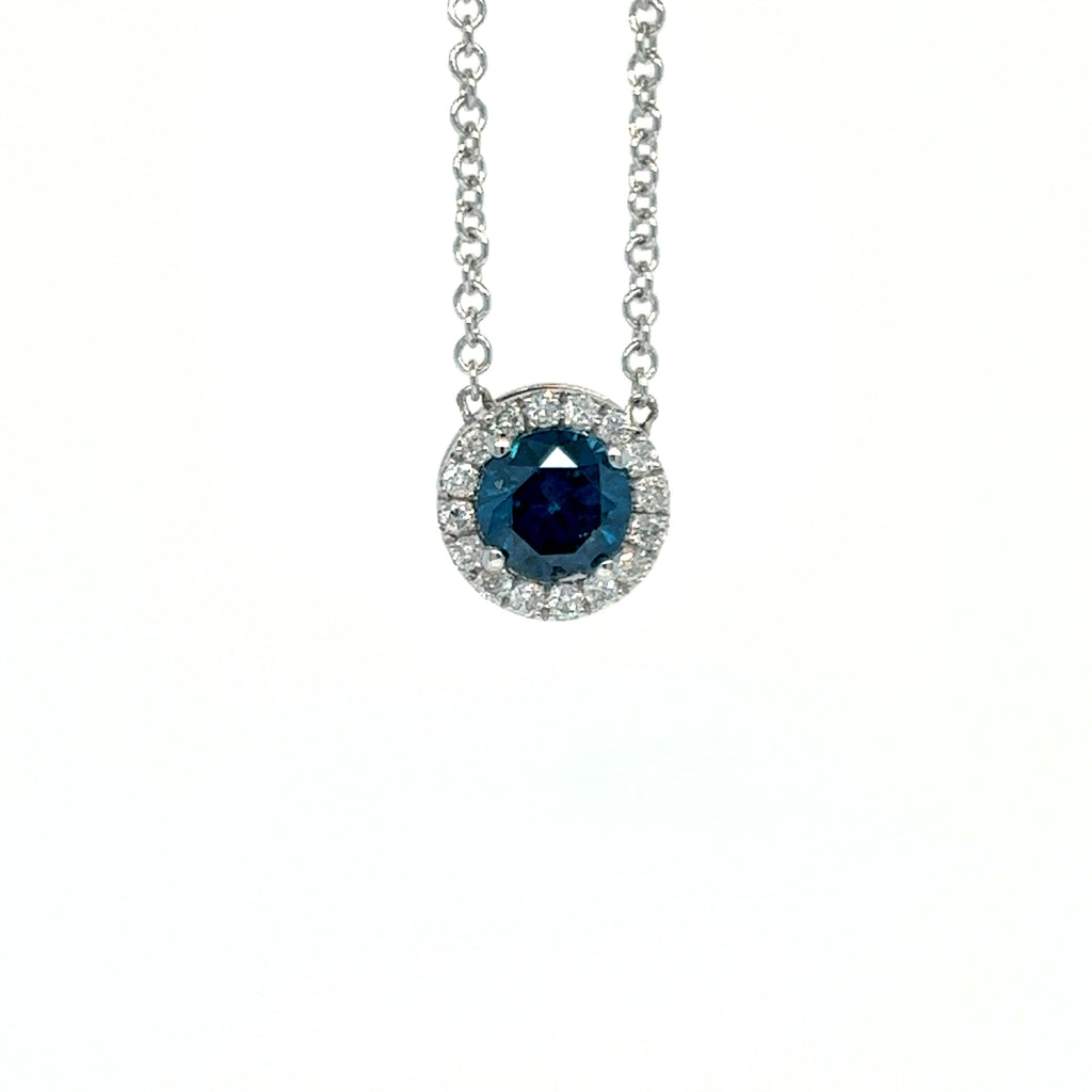 14kt White Gold Bezel Set Blue Diamond Pendant