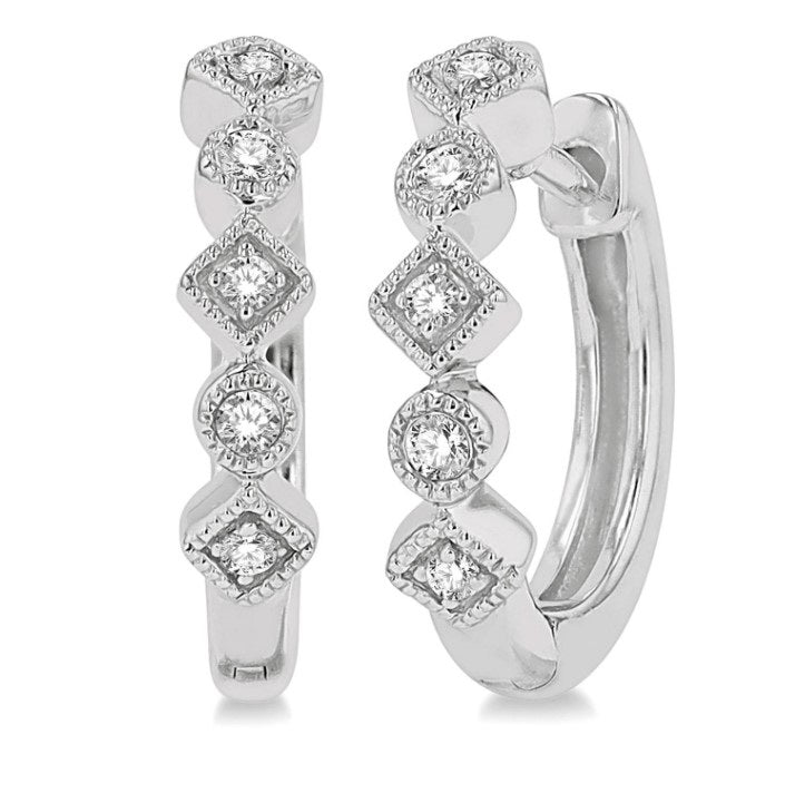 10kt White Gold Diamond Huggie Earrings