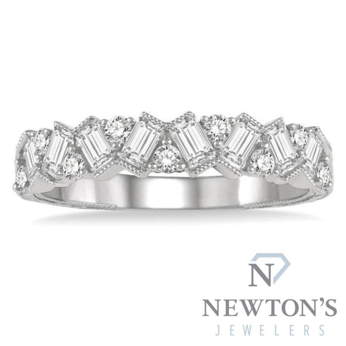 14kt White Gold Alternating Diamond Stackable Band