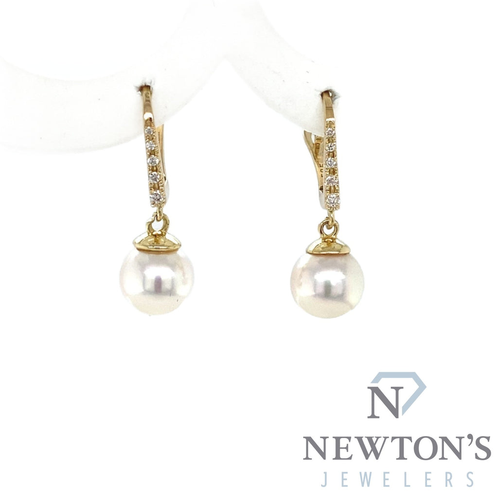 14kt Yellow Gold Diamond & Pearl Dangle Earrings