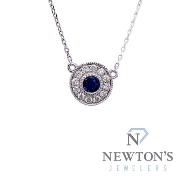 14kt White Gold Diamond and Sapphire Pendant with Chain