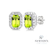 10kt White Gold Emerald Cut Peridot & Diamond Ear Studs