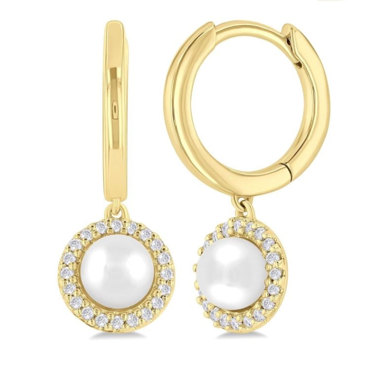 10kt Yellow Gold Pearl & Diamond Earrings