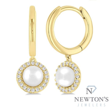 10kt Yellow Gold Pearl & Diamond Earrings