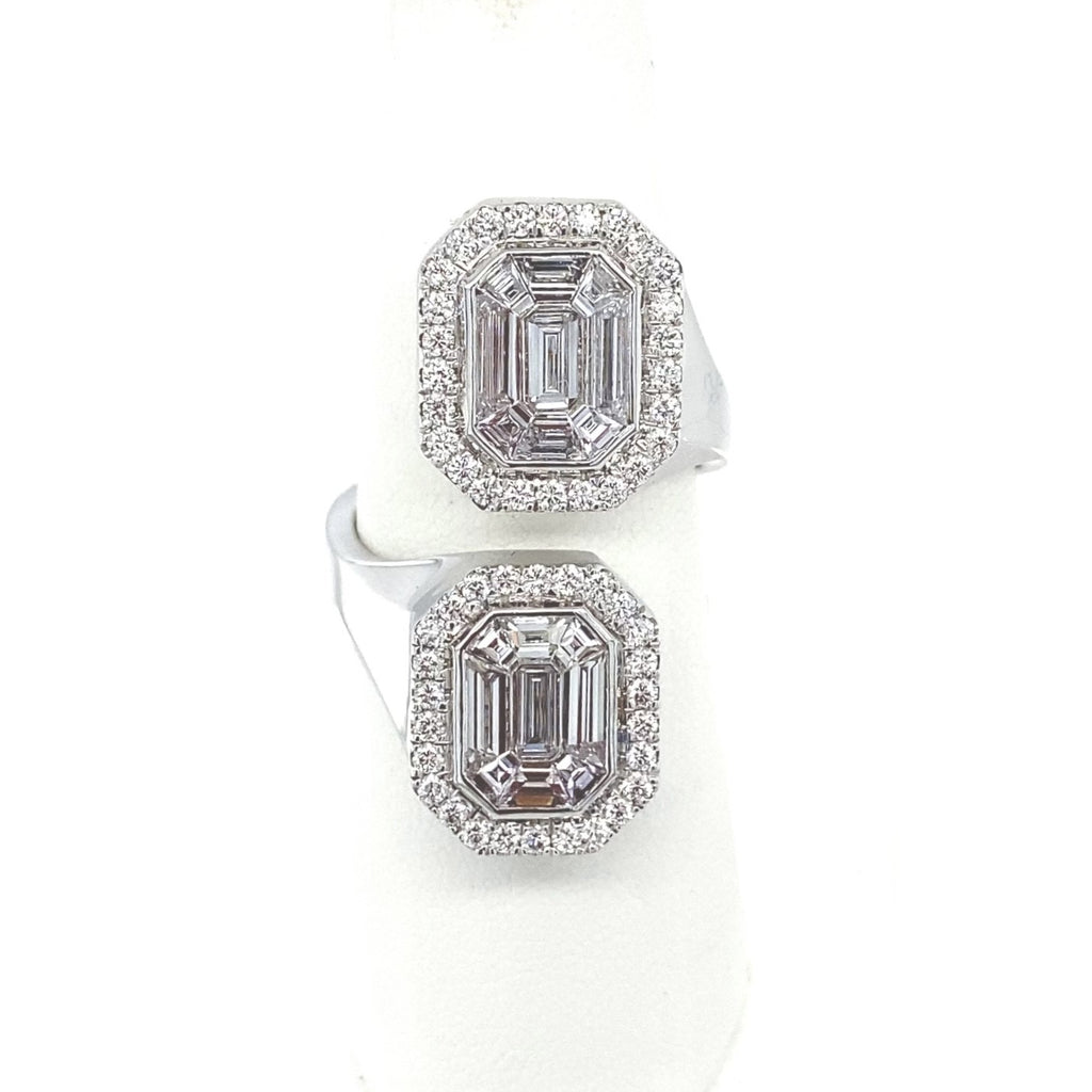 18kt White Gold Diamond Emerald Bypass Ring