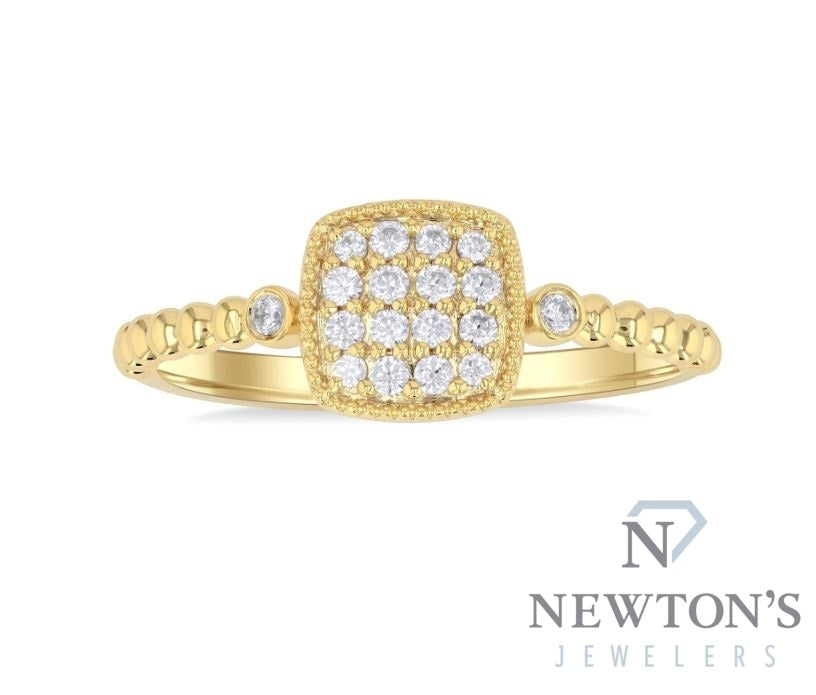 10kt Yellow Gold & Diamond Pave' Square Fashion Ring