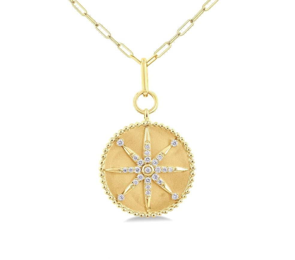 14kt Yellow Gold Circle Medallion Pendant & Paperclip Chain