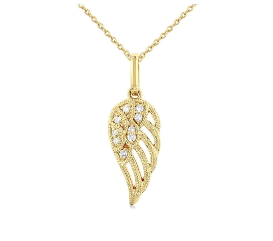 10kt Yellow Gold & Diamond Angel Wing Pendant and Chain