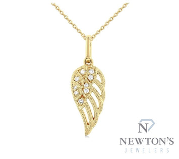 10kt Yellow Gold & Diamond Angel Wing Pendant and Chain