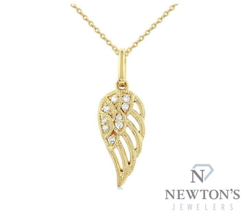 10kt Yellow Gold & Diamond Angel Wing Pendant and Chain