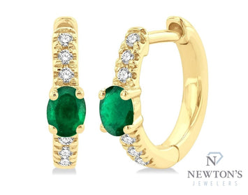 10kt Yellow Gold Diamond & Emerald Huggies Fashion Earrings