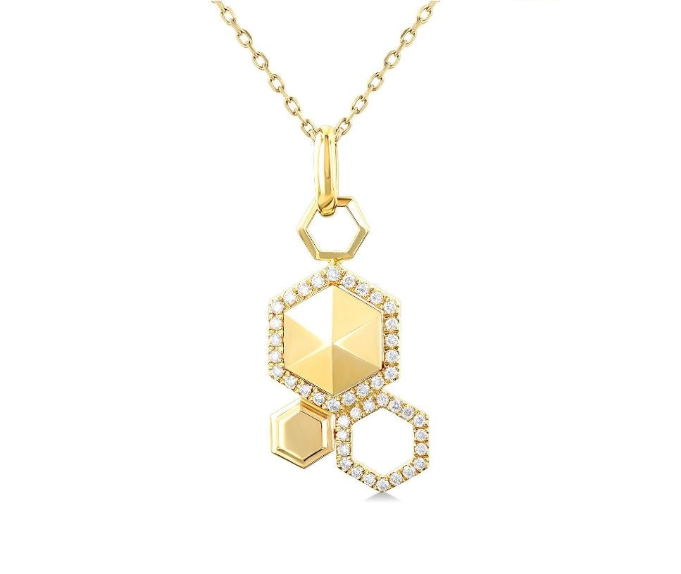 14kt Yellow Gold & Diamond Honeycomb Pendant