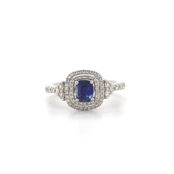 Platinum Sapphire and Diamond Halo Ring