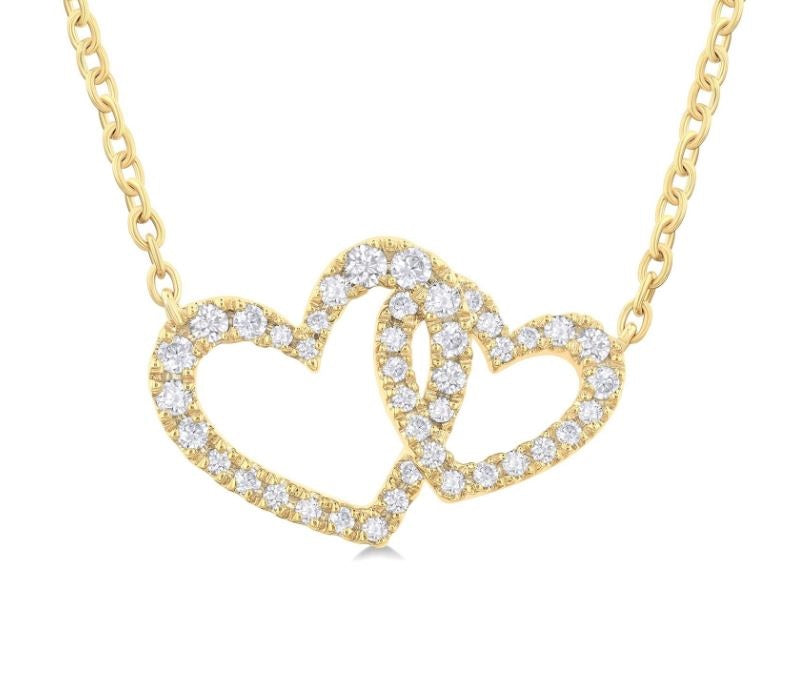 10kt Yellow Gold & Diamond Double Heart Necklace