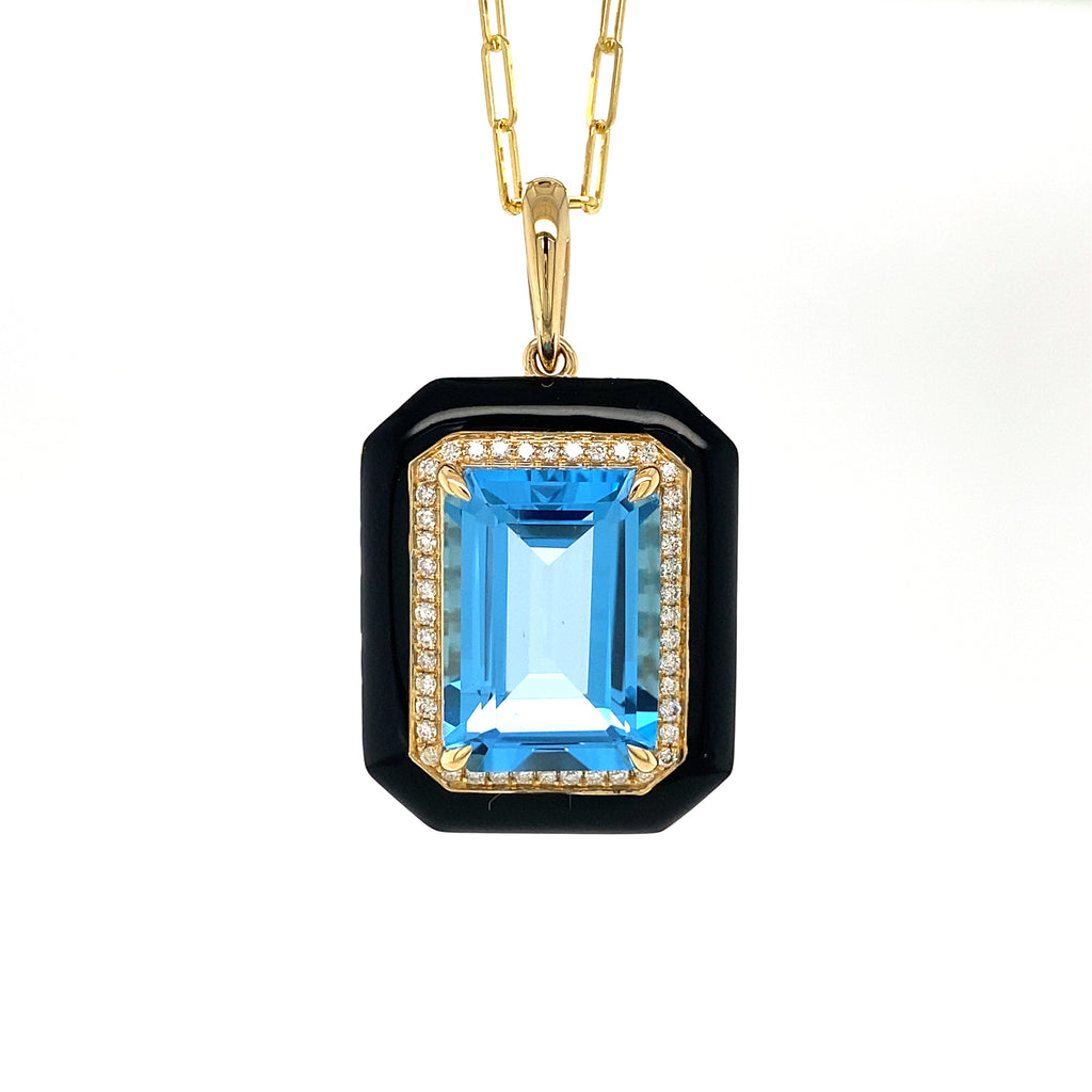 14kt Yellow Gold Blue Topaz & Enamel Pendant Necklace