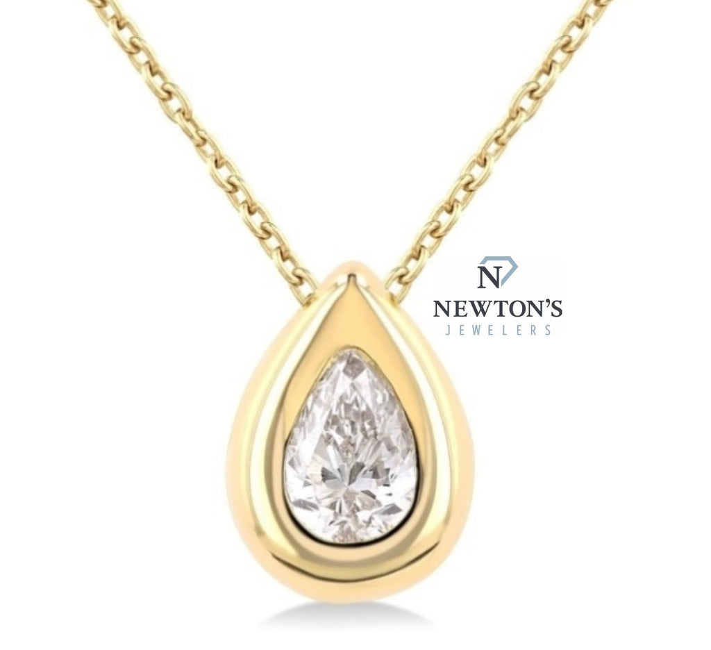 14kt Yellow Gold Pear Shaped Diamond Bezel Pendant Necklace