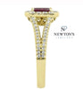 14kt Yellow Gold Emerald Cut Ruby and Diamond Halo Ring