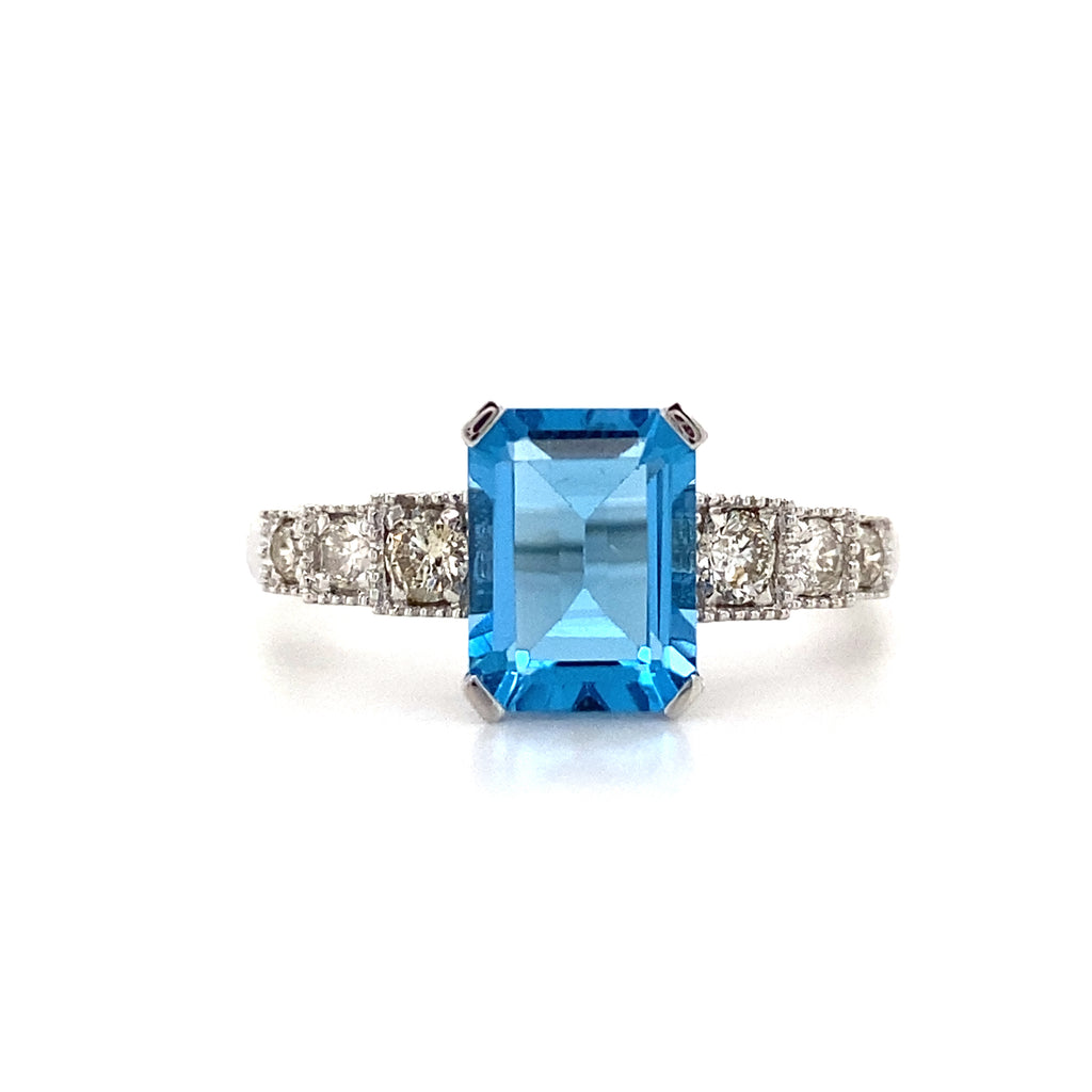 14kt White Gold Blue Topaz and Diamond Ring