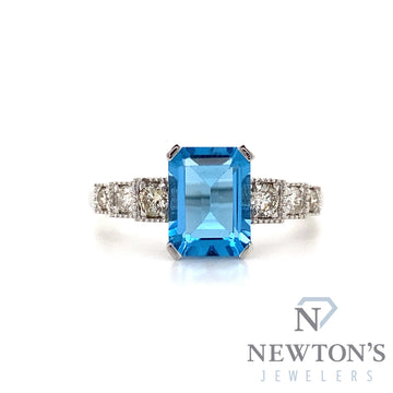 14kt White Gold Blue Topaz and Diamond Ring