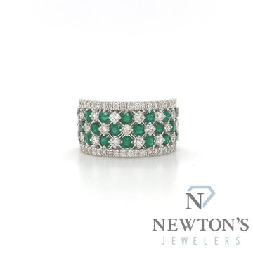 14kt White Gold Emerald & Diamond Fashion Ring