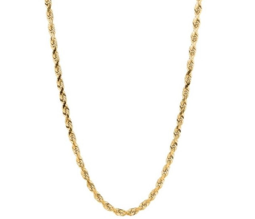 14kt Yellow Gold 7mm Diamond Cut Solid Royal Rope Chain with Lobster Clasp