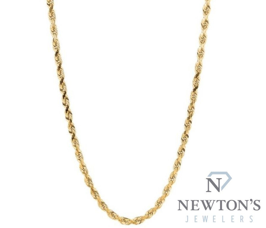 14kt Yellow Gold 22" Diamond Cut Solid Royal Rope Chain (7mm)