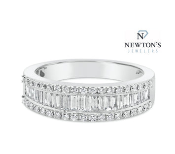 14kt White Gold Baguette & Round Diamond Band