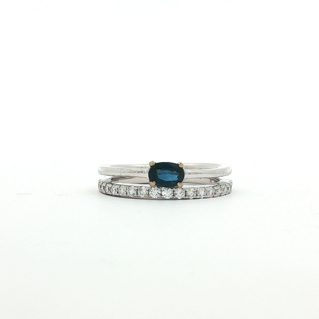 14kt White Gold Blue Spinel & Diamond Bypass Ring