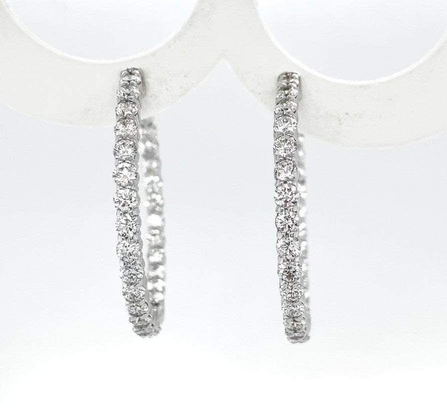 14kt White Gold Diamond Hoops Earrings