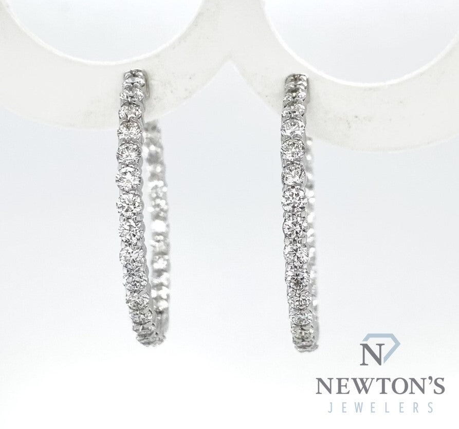 14kt White Gold Diamond Hoops Earrings