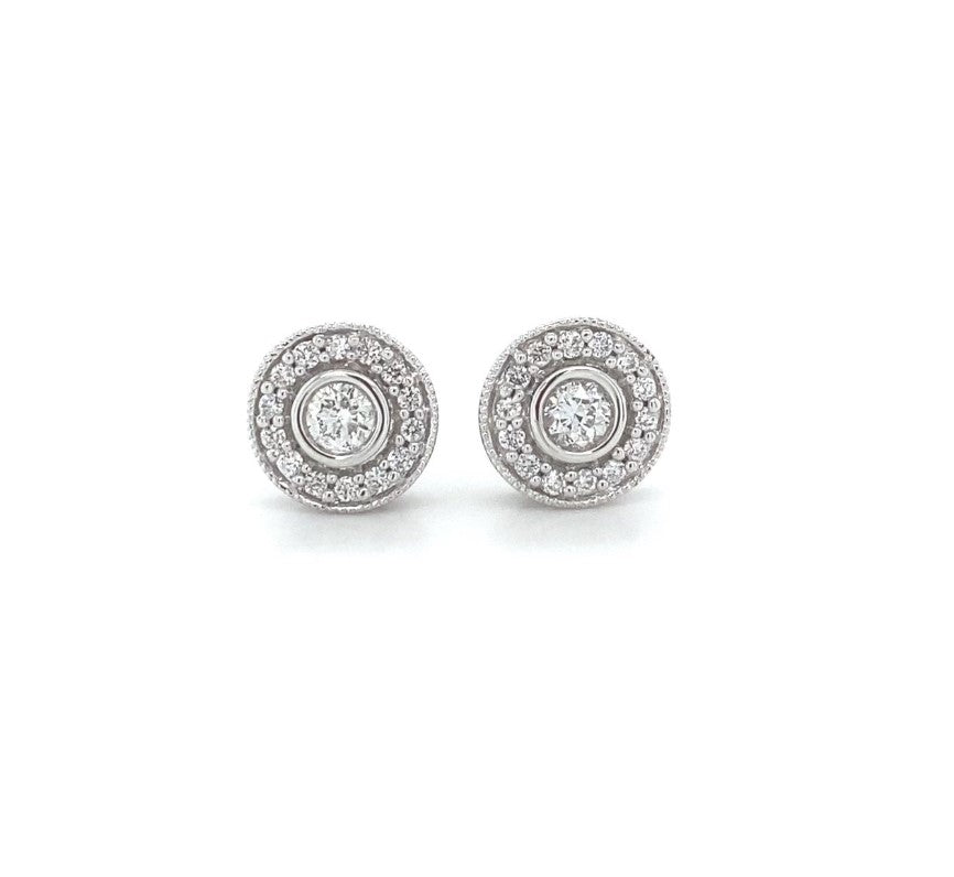 14kt White Gold Diamond Halo Stud Earrings