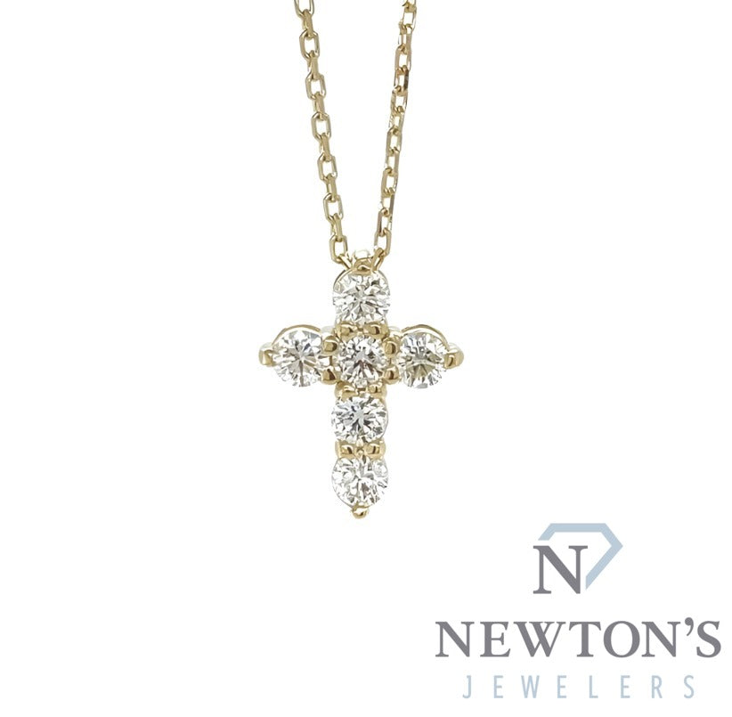 14kt Yellow Gold Diamond Cross Pendant With Chain (0.27ct)