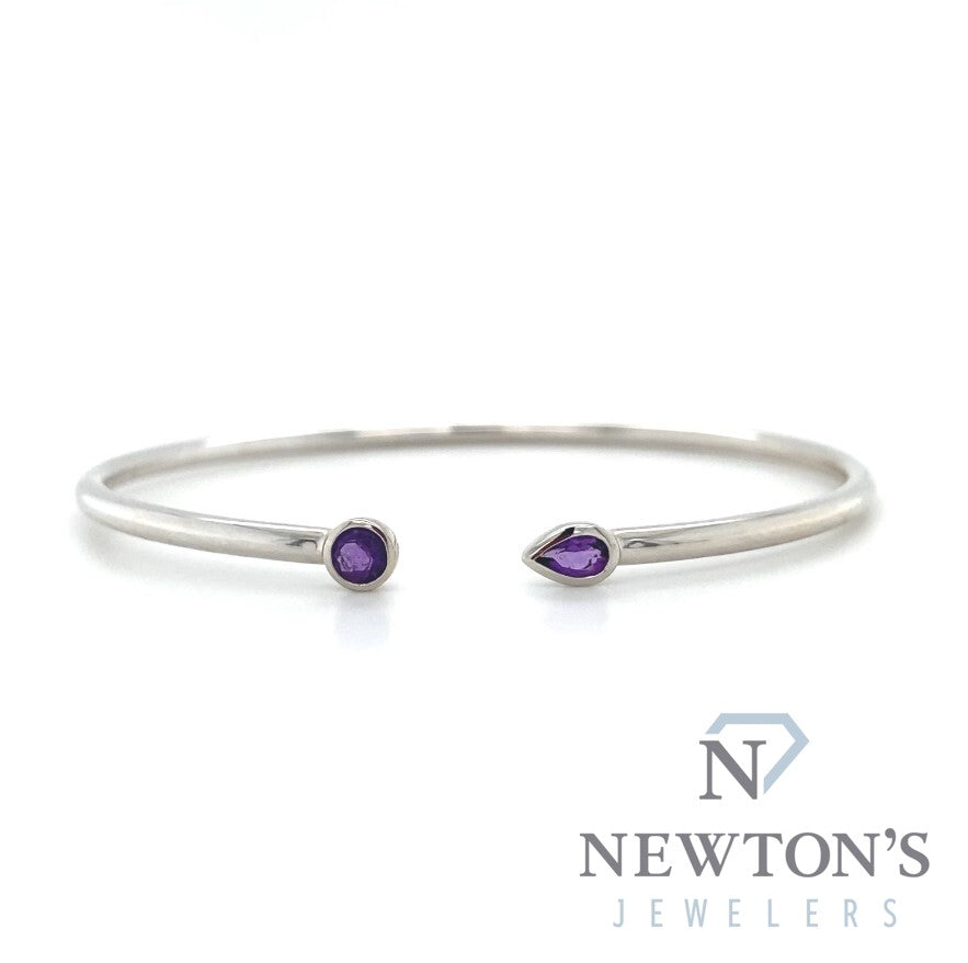 14kt White Gold Amethyst Open Bangle Bracelet