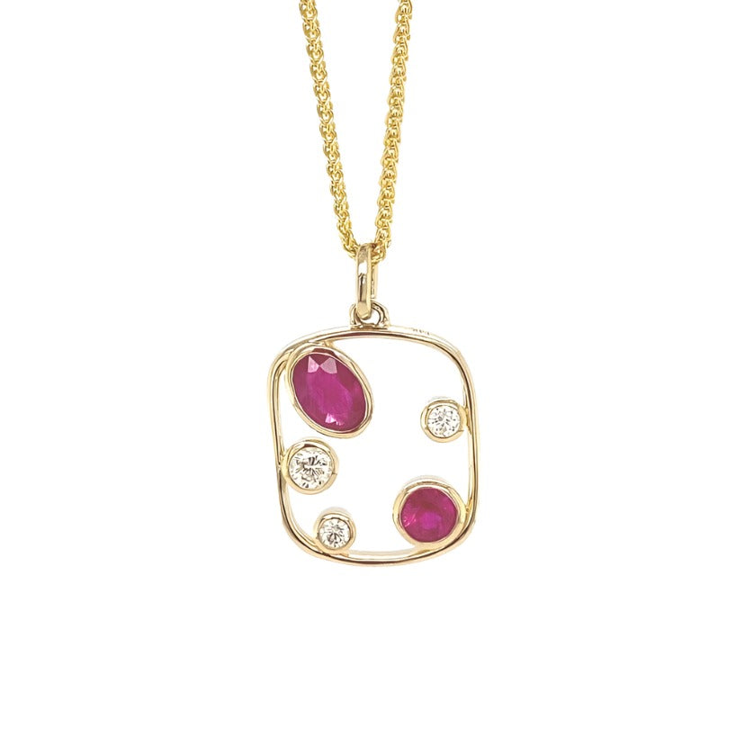14kt Yellow Gold Diamond and Ruby Pendant with Chain
