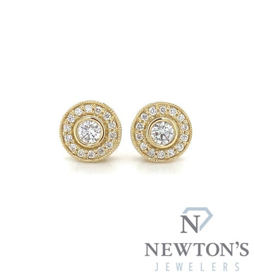 14kt Yellow Gold Diamond Halo Stud Earrings
