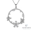 14kt White Gold Diamond Circle with Butterfly and Flower Accents