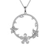 14kt White Gold Diamond Circle with Butterfly and Flower Accents