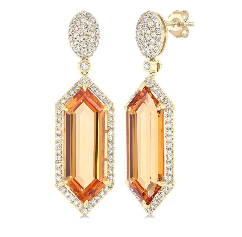 14kt Yellow Gold Citrine & Diamond Dangle Earrings