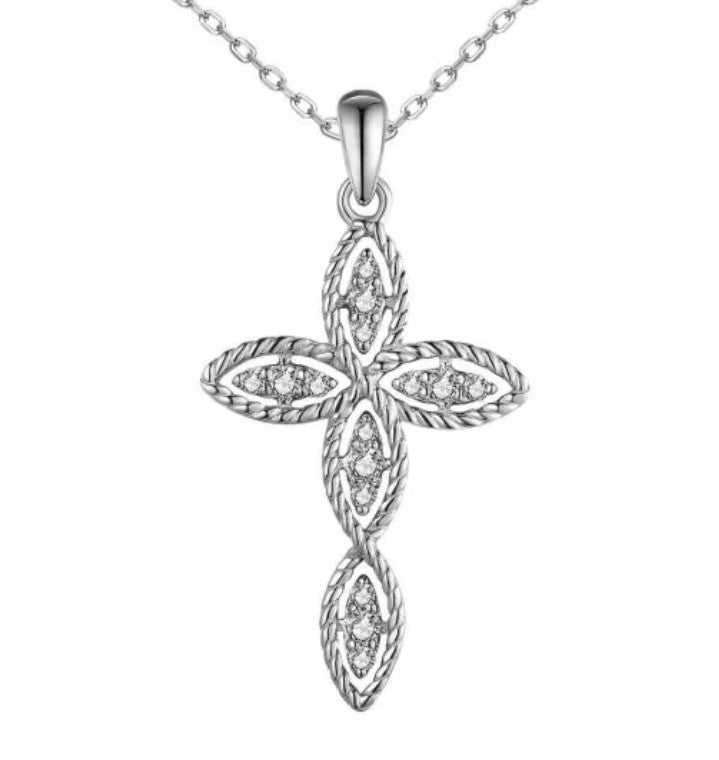14kt White Gold Diamond Cross with Chain