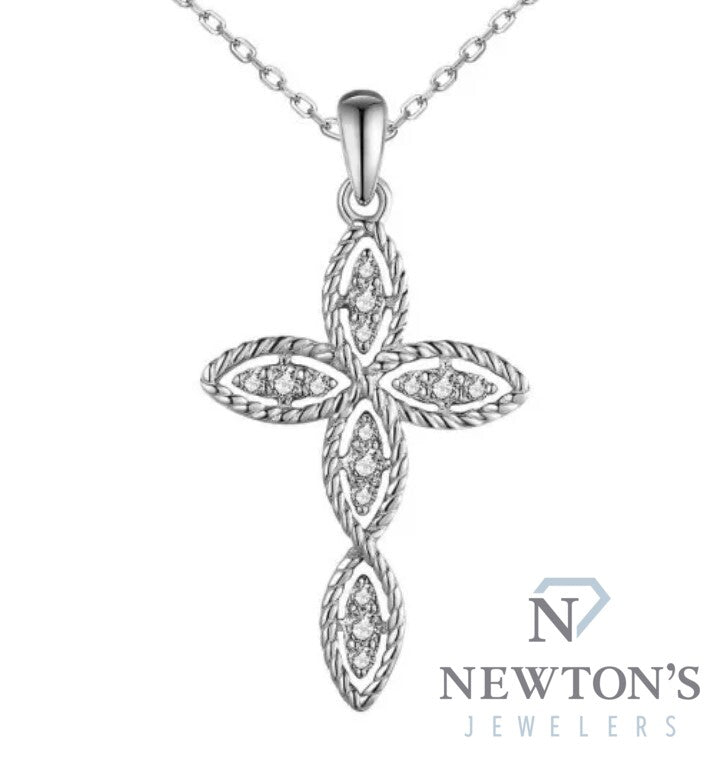 14kt White Gold Diamond Cross with Chain