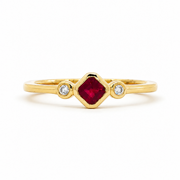 14kt Yellow Gold Bezel-Set Ruby & Diamond Ring