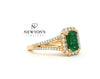 18kt Yellow Gold Emerald Cut Emerald and Diamond Halo Ring