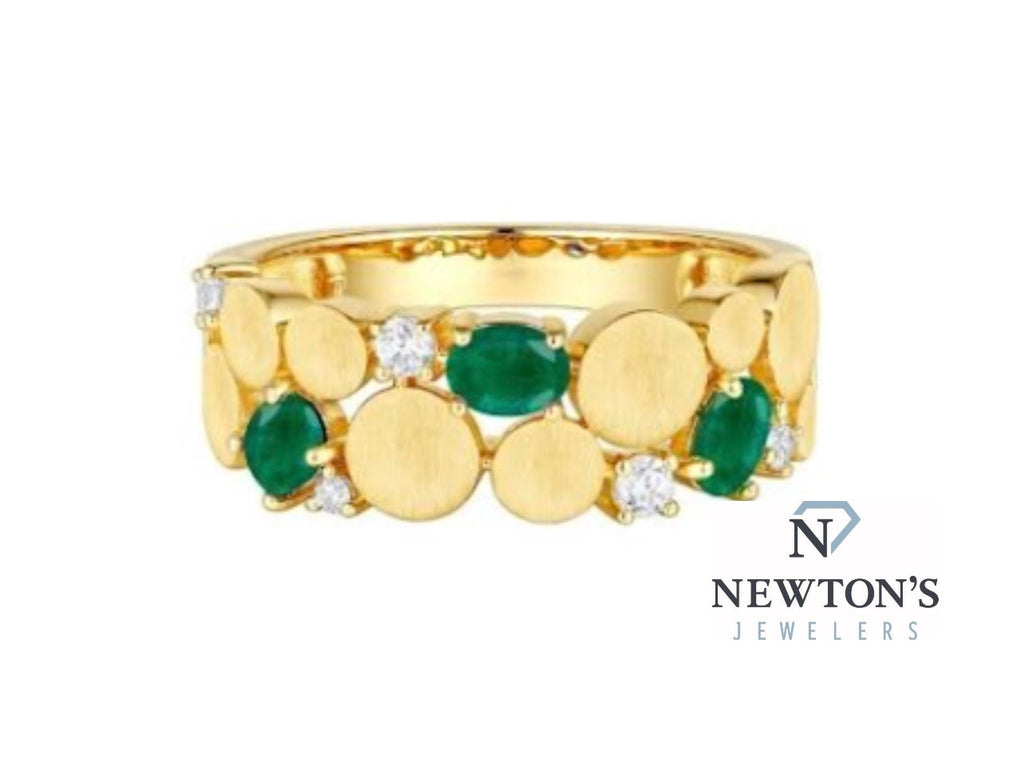 14kt Yellow Gold Emerald and Diamond Fashion Ring