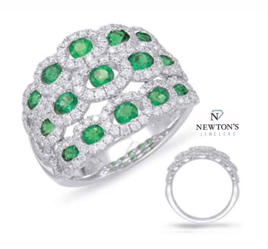 14kt White Gold Diamond and Emerald Ring