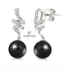 14kt White Gold Black Pearl & Diamond Drop Earrings