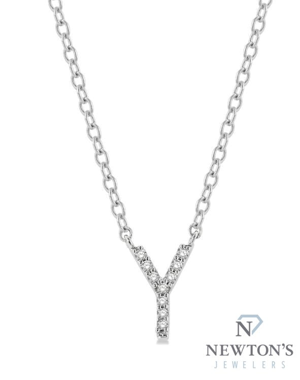 10kt White Gold Diamond Initial Pendant with Chain "Y"