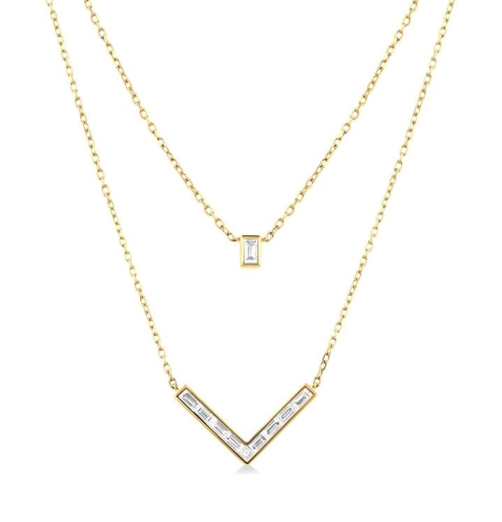 14kt Yellow Gold & Diamond Layered Chevron Necklace