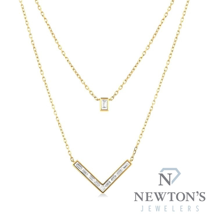 14kt Yellow Gold & Diamond Layered Chevron Necklace