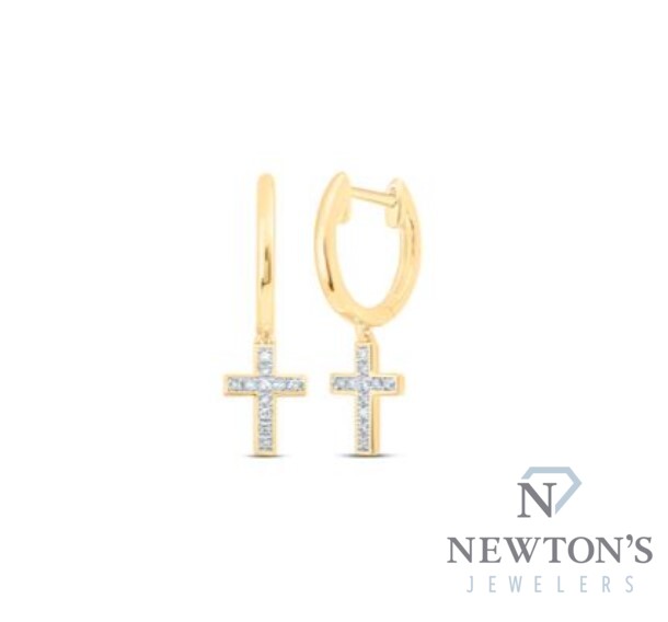 10kt Yellow Gold Diamond Cross Hoop Earrings (0.05ct Tw)